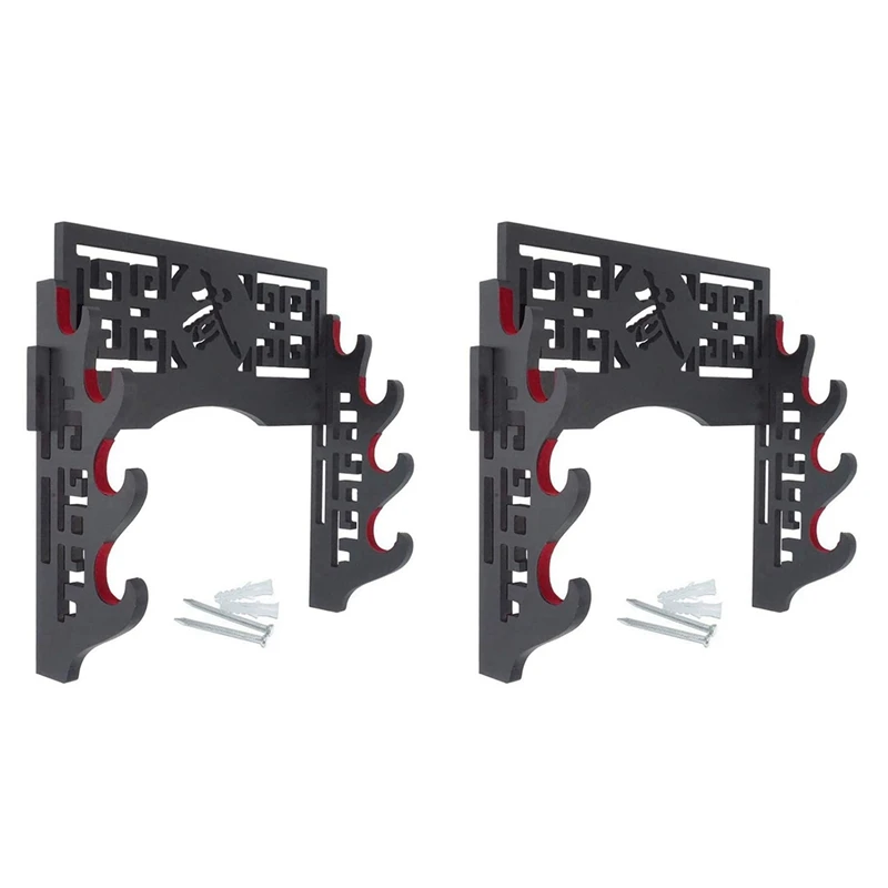 2X Sword Holder Wall Mount Sword Stand Japanese Samurai Sword Display Rack Hanger And Standard Swords - 4-Tier