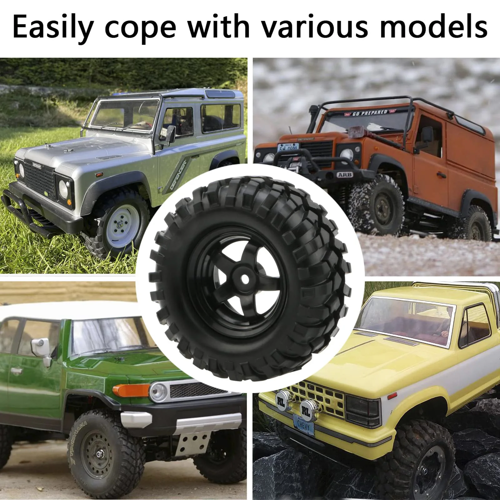 RCXAZ 96 mm 1,9 Zoll Gummifelge und Reifen Beadlock für 1/10 RC Crawler Car HSP Redcat Traxxas AXIAL SCX10 90046 RC4WD D90