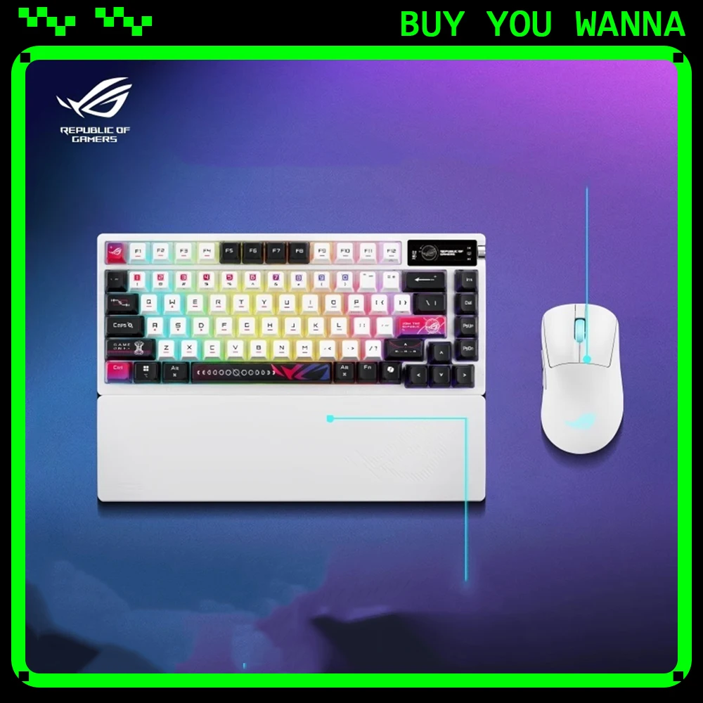 Teclado Mecânico ROG AzothX com Tela OLED 8K, Controle de Três Modos, Baixa Latência, Teclado RGB Gasket Hot Swap, Acessórios para PC