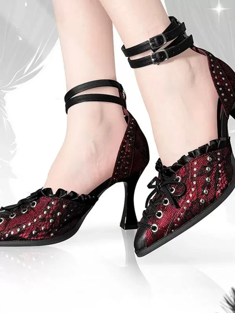 الثقافة الفرعية القوطية الداكنة وأشار الفم الضحلة فتاة حار عالية الكعب اليابانية لوليتا فتاة الأحذية الرجعية #5