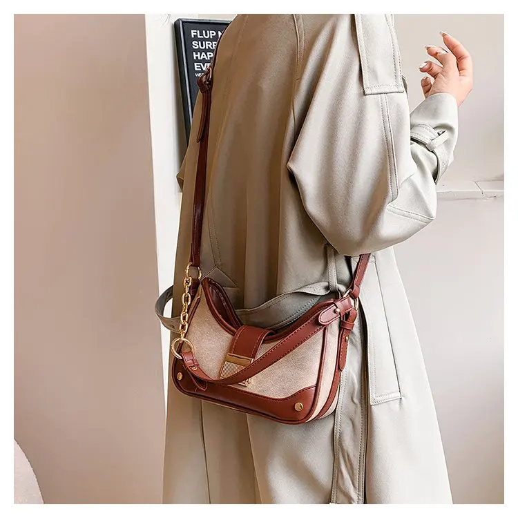 

2026 New Arrival Niche Denim Contrast Color Small Square Bag, Fashion Women's Retro Underarm Shoulder Messenger Bag for Commute