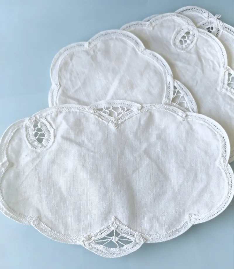 5X14.5cm White 45% Cotton 55% Linen Interwoven Handmade Lace Beautiful Small Pad Handkerchief
