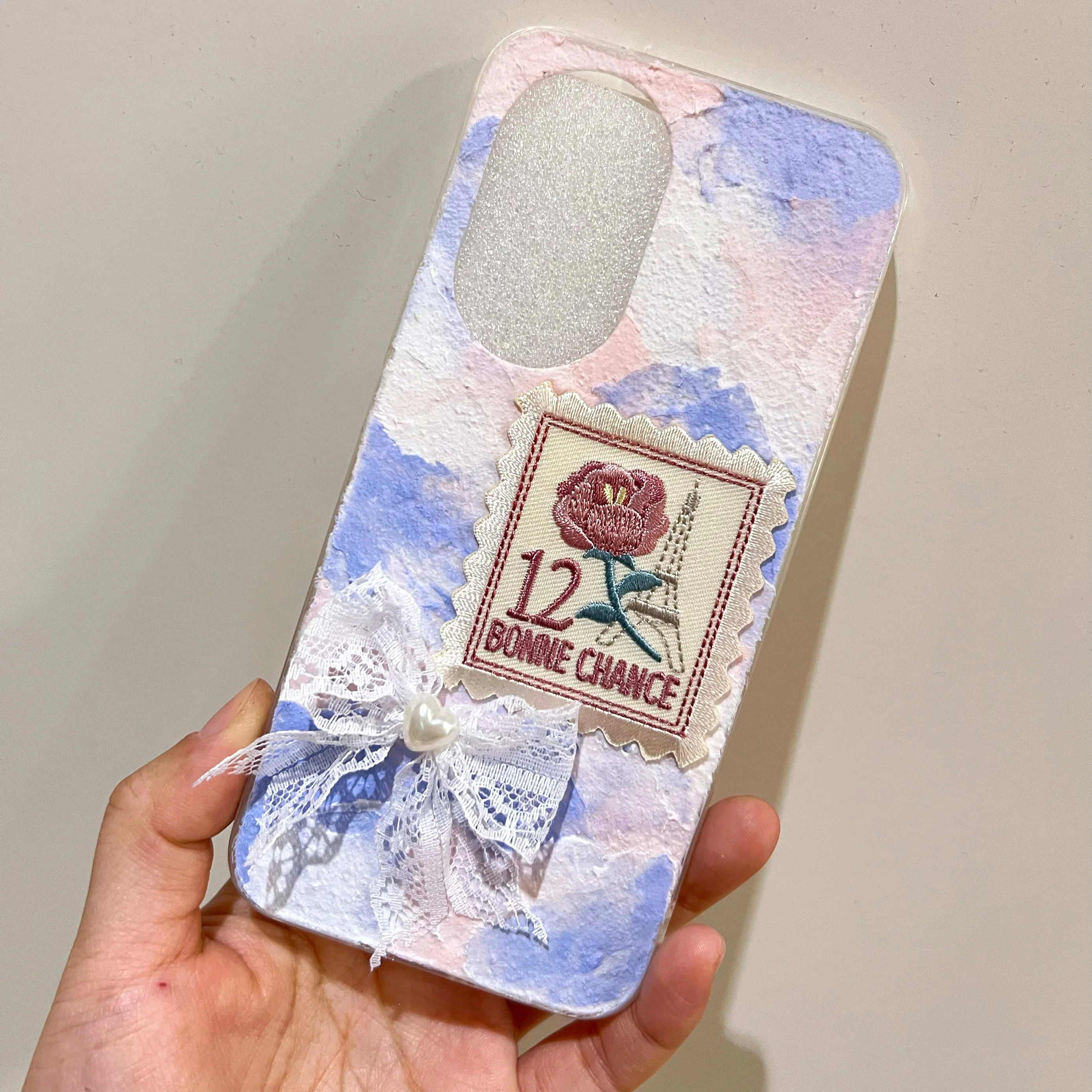 

4102 Vintage Embroidery Cream Gel Phone Case Ins Style Luxury Handmade Custom for Apple Vivo Huawei Xiaomi Retro Aesthetic