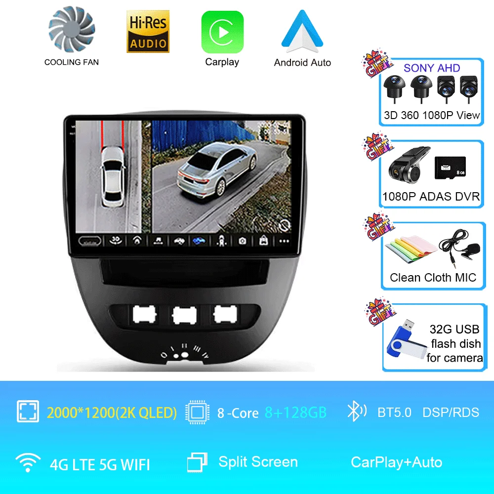 Android 16 Carplay Auto Multimedia Speler voor Peugeot 107 Citroen C1 Toyota Aygo 2005-2014 DSP Stereo 2din Autoradio Unit