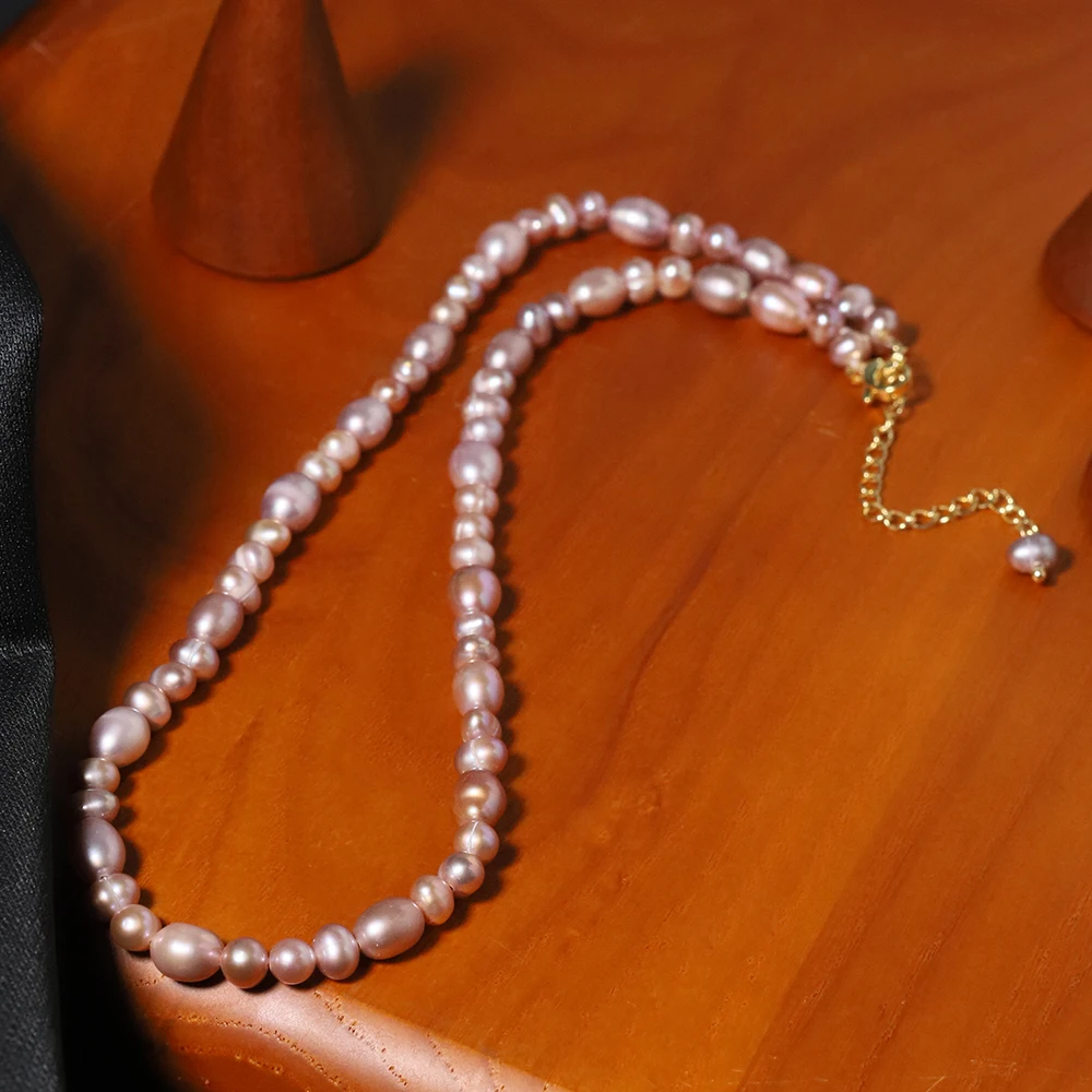 Natural Freshwater Pink Purple Pearl Necklace Korean Style Women Luxury Jewelry Fashion Ladies and Girls Gift GN0671
