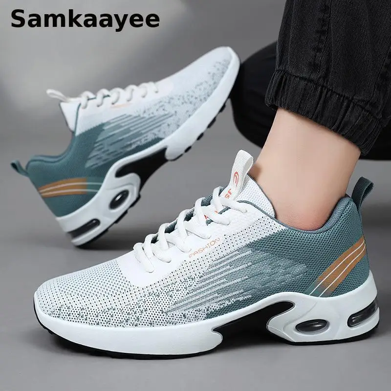 

39-47 Men Casual Sport Shoes Spring Autumn Sneakers Mesh Breathable Walking Zapatos Striped Running Non-slip Soft Soled Footwear
