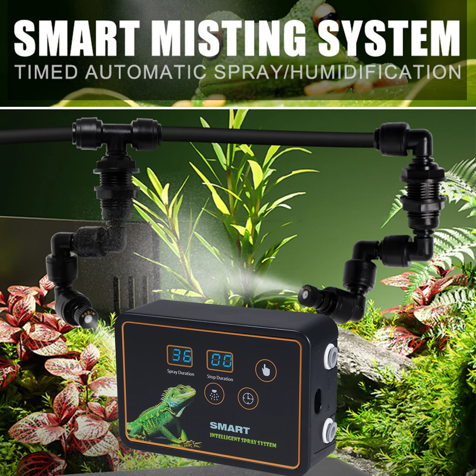 

Reptile Smart Misting System Intelligent Spray System 2pcs Spray Nozzles 360 ° Adjustment Hook Timed Spray for Tank Lizard Snake