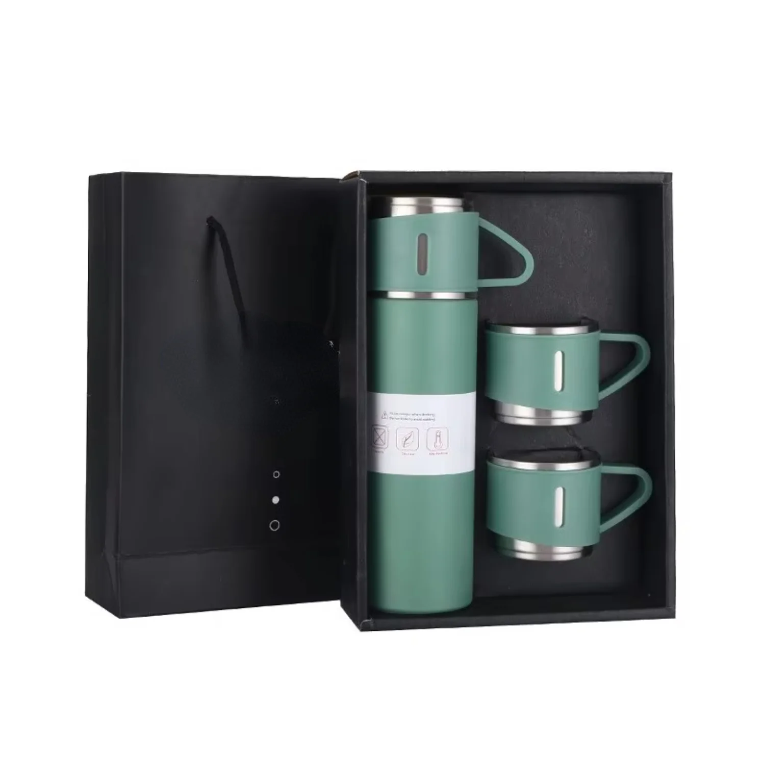 High Quality 304 Stainless Steel Vacuum Thermos Set  Logo Business Gift Portable Double Wall Coffee Mug One Cup Two Lids