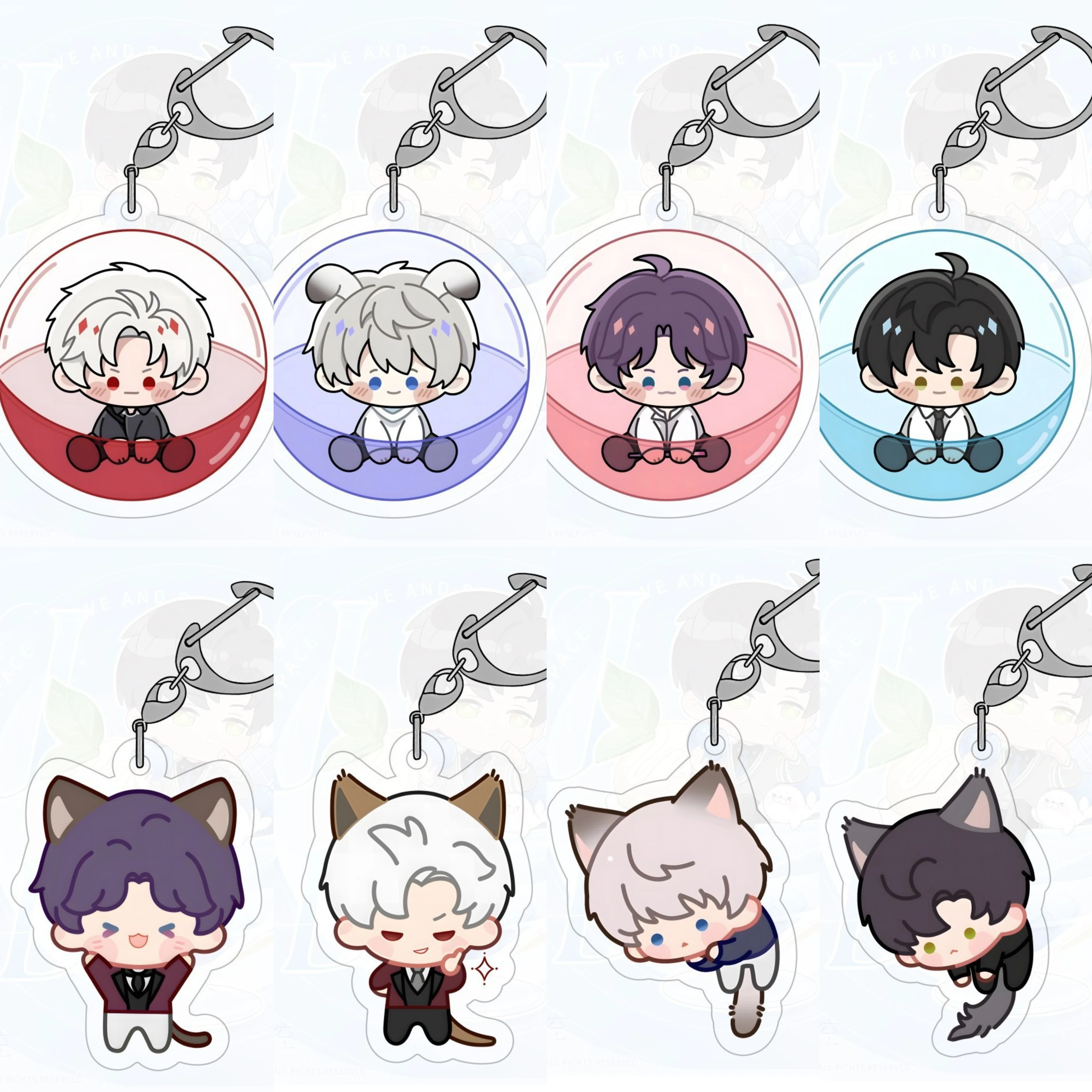

5cm Cute keychain Love and Deep Space Rotating Xavier Rafayel Sylus Cosplay Sandwich Process Key Chain Acrylic Pendant Stand