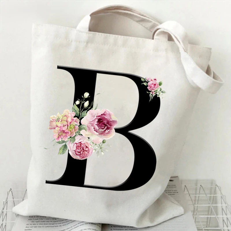 Women Tote Bag Black Alphabet Rose Canvas Shoulder Bag Large Capacity Vintage Portable Practical Commuter Bag Letter Y2K Handbag