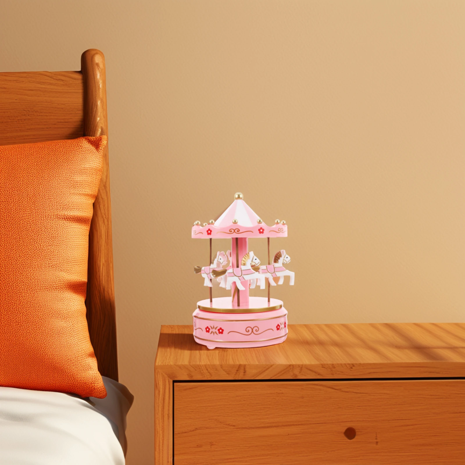 

Miniature Carousel Music Box Pink Mechanical Movement No Decorative Ornament For Home Gift Christmas Birthday Wedding
