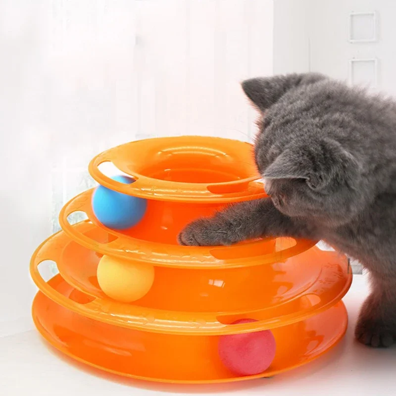 

Interactive Three-Layer Cat Toy with Turntable Educational Track Design Pet Play Tower with Space Theme Cat Activity Plate