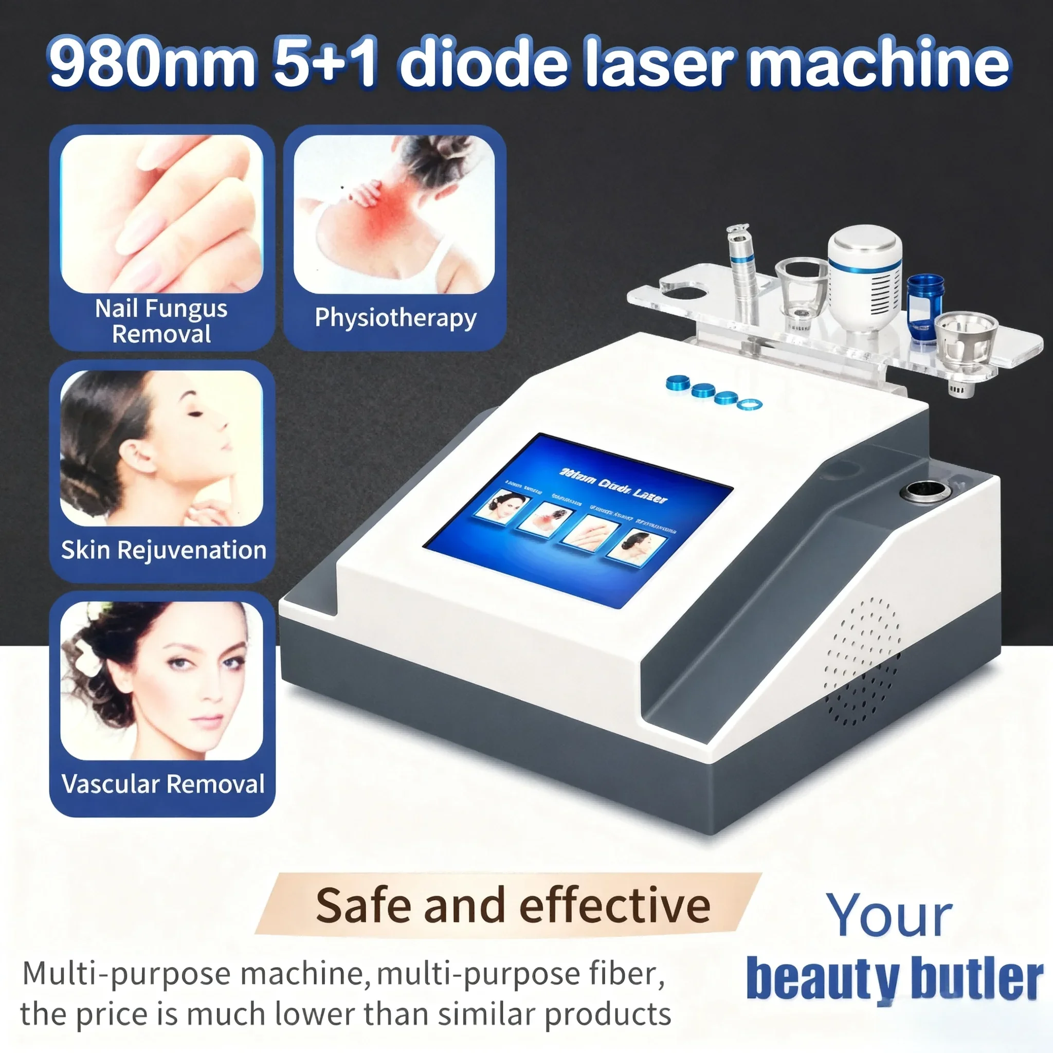 Customizable 980nm 5in1 Diode Laser Machine For Spider Vein & Varicose Vein Removal Vessel Removal Skin Rejuvenation And Anti-In