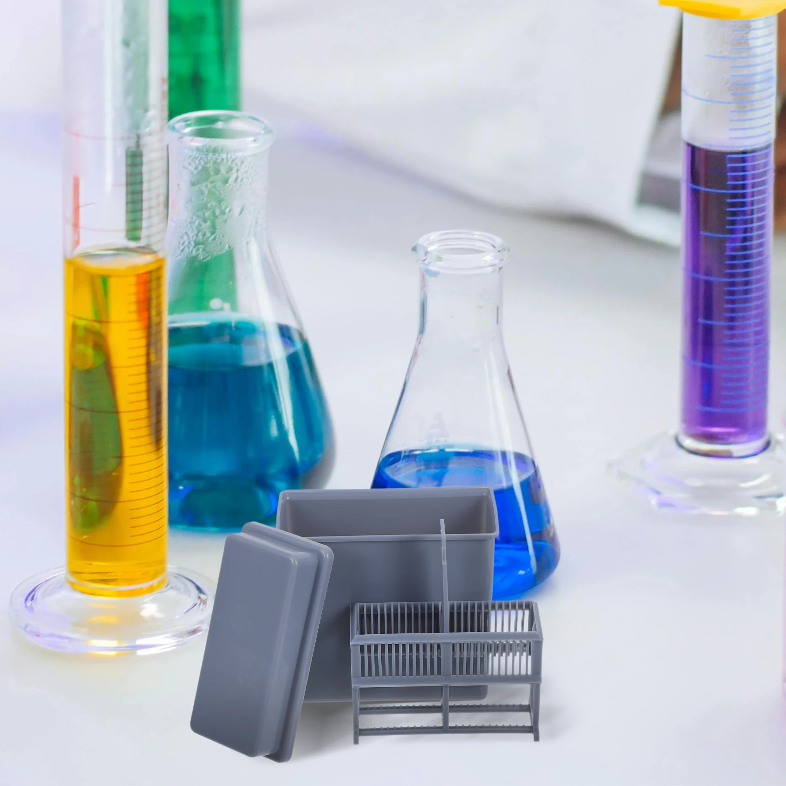 

2Sets Microscope Slide Staining Jar Rack Plastic Multi Slot Holder Lab Slide Storage Shelf Microscope Accessories Equipment