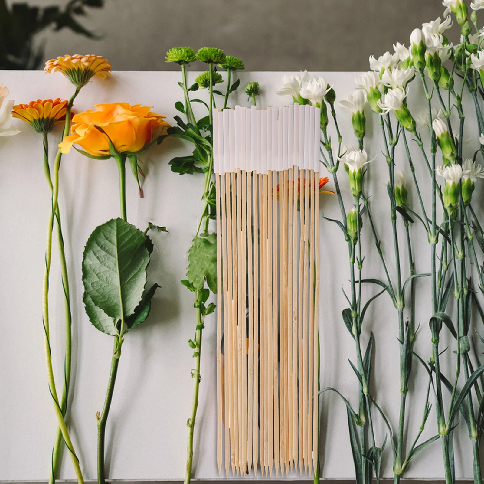 20 piezas palitos de bambú hechos a mano, selecciones florales, fijación de ramo, embalaje de flores artesanal, suministros de floristería de madera, flores frescas