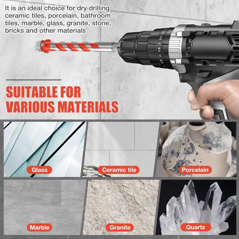For Tile Drilling Serrated Drill Bit Drill Bit Four-flute Design 4-flute Design Serrated Eccentric Tip Faster Penetration