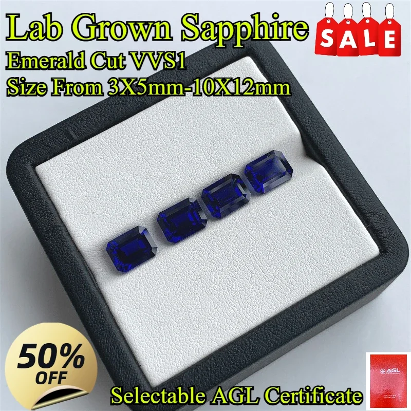 Royal Blue Lab Grown Sapphire Emerald Cut Multiple Cutting DIY Jewelry Production Main Materials Selectable AGL Certificate