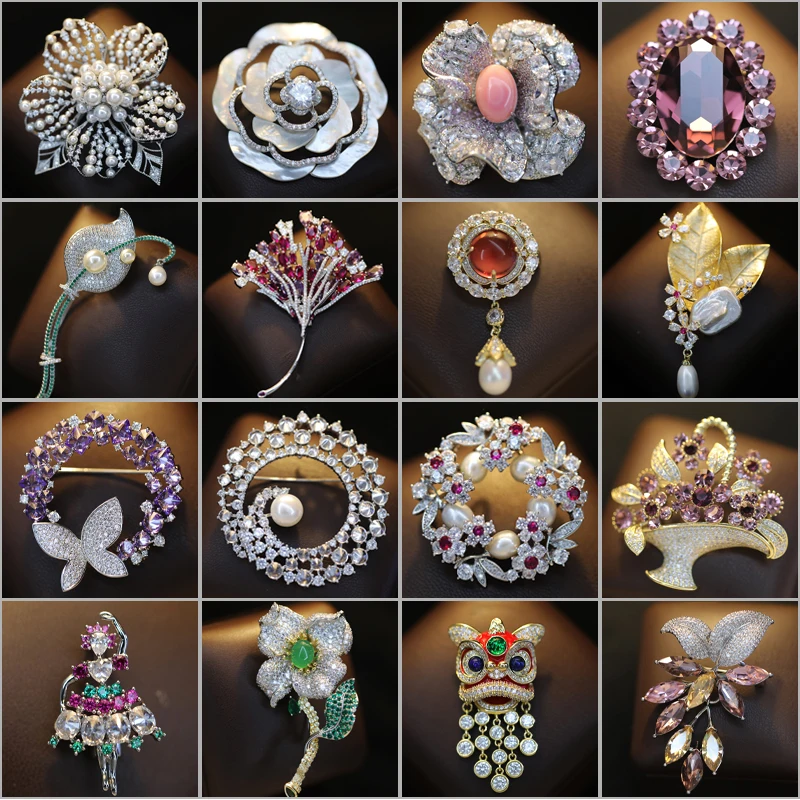 

New Luxury Micro-inlaid Zircon Rose Camellia Brooch for Women Exquisite Pearls Flowers Corsage Elegant Pin Coat Suit Accessories