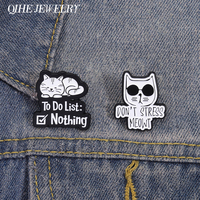 Cute Black Cat To Do List Nothing Enamel Pins Funny Sunglasses Cat Don't Stress Meowt Brooches Lapel Badge Jewelry Friends Gifts