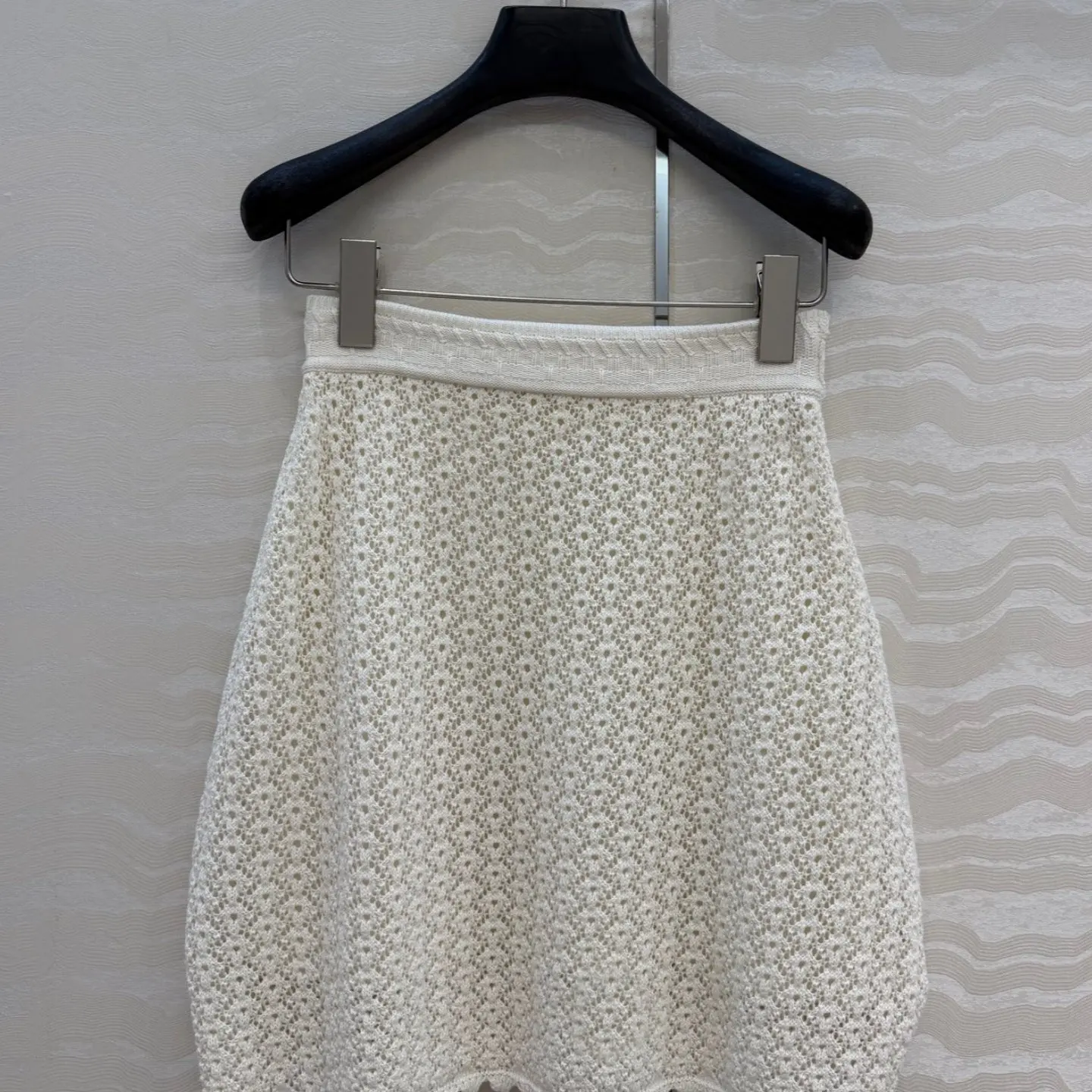 Polo Collar Hollow-out Short Sleeve Knit Top, New Summer Straight Pants & Mini Skirt Set