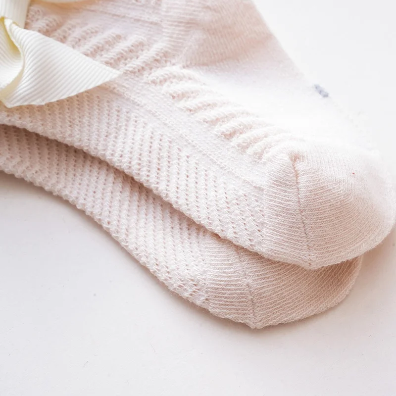 Solid Color Socks with Ribbon Bow-tie for Baby Girls - Non-Skid and Princess Style - Exquisite Craftsmanship - 0-3 T