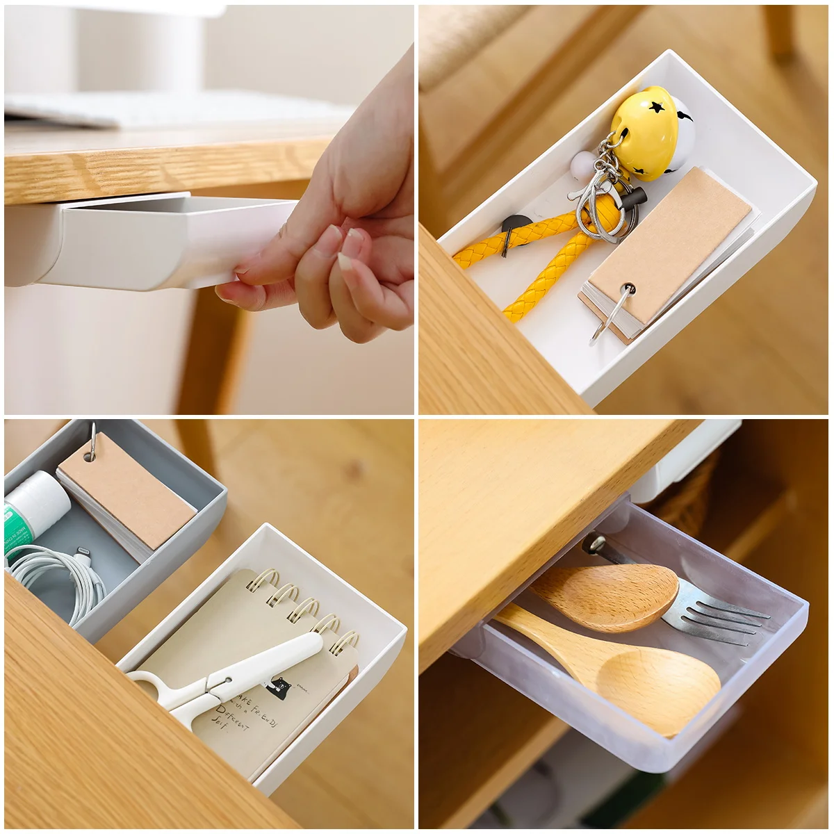 

1pc Premium Plastic Drawer Style Storage Box Hidden Under Table Desk Organizer For Stationery Pens Pencils Adhesive Pen Box Grey