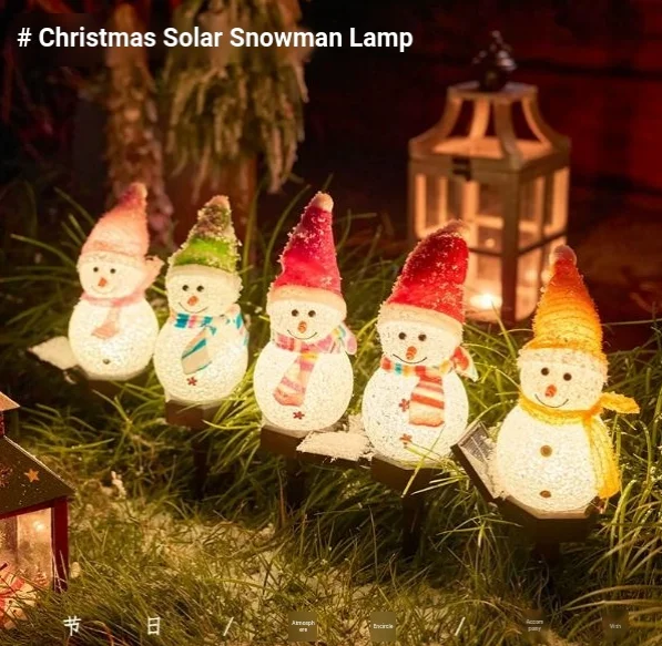 Set of Christmas LED Colorful Snowman Solar Lights, Outdoor Floor Decor for Lawn, Garden, Balcony