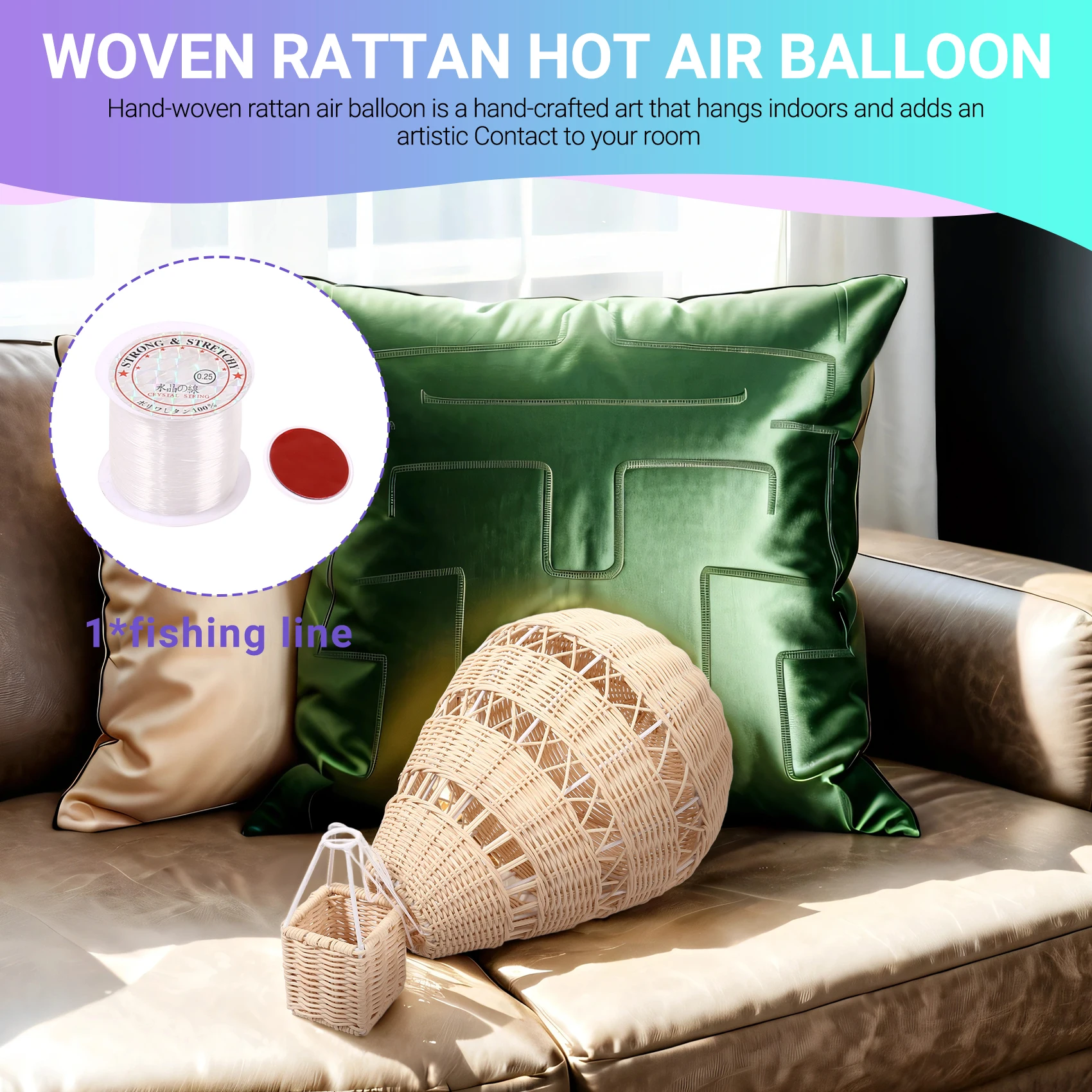 

X64A_Hand-Woven Rattan Hot Air Balloon Children's Room Wall Decoration Bohemian Nursery Decoration Photo Props