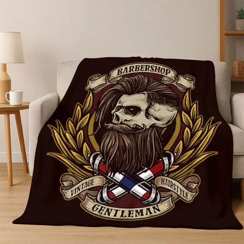 Vintage Barber Shop Logo Cartoon Flannel Blanket Soft Warm Throw Blanket for Bedroom Living Room Bed Travel Camping Picnic Gift