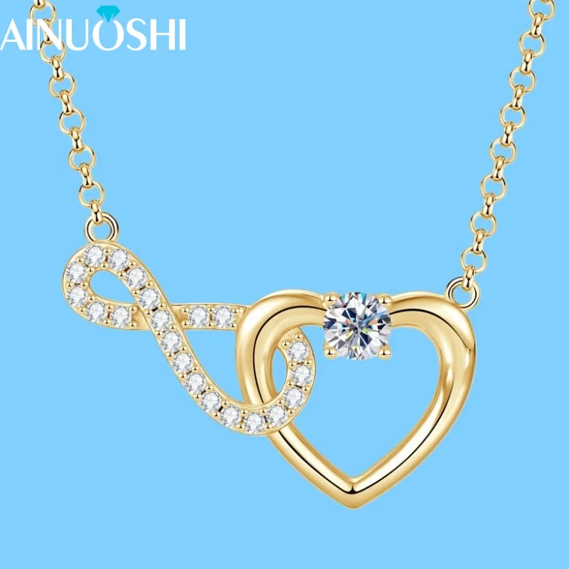 

AINUOSHI Новое ожерелье с муассанитом D0.51CT для женщин, стерлинговое серебро S925, подвеска в форме сердца бесконечности, цепочка 45 + 5 см, сверкающие ювелирные изделия