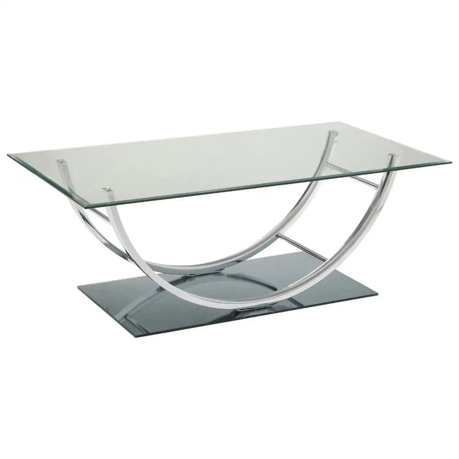 

U-Shaped Glass Top Coffee Table in Chrome for Living Room, Small Rising Wooden Dining Center Tables