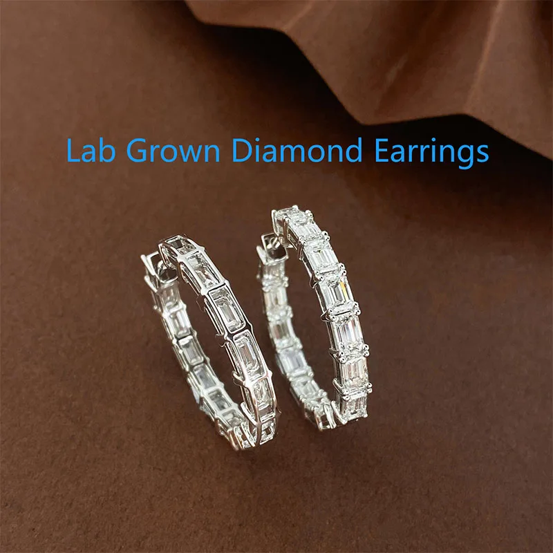 

8.4ctw Emerald Cut 0.3ct Each CVD HPHT Lab Grown Diamond Hoop Earrings Platinum 950 DEF VS-VVS Earrings For Lady