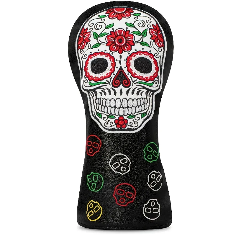 Golf Club Protective Cover - Black PU Material, White Skull and Red Flower Pattern, Multi Color Denomination and Eye Design image 3