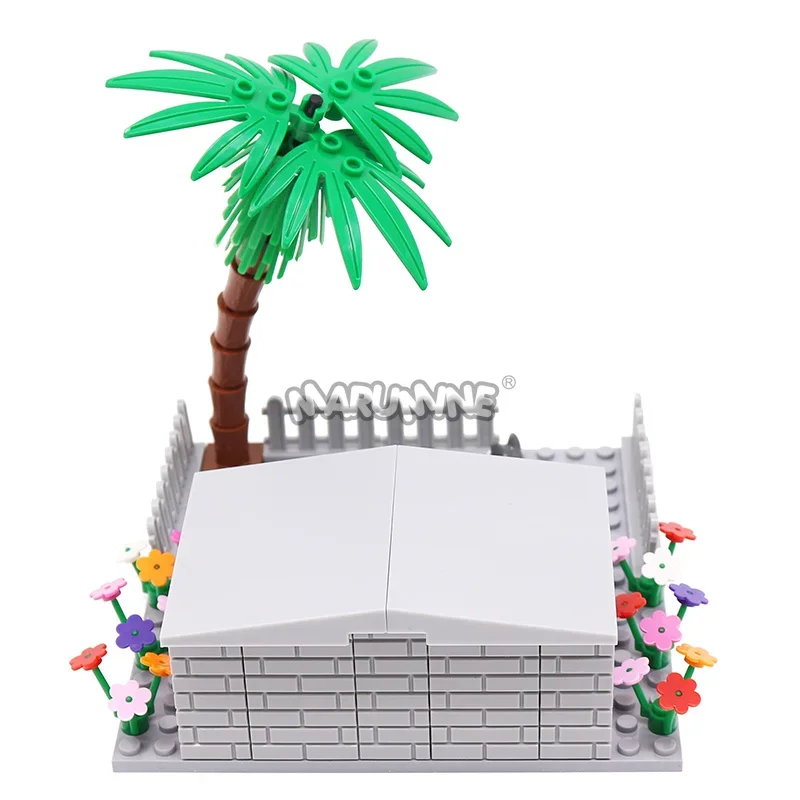 MARUMINE 2 セット MOC 犬の墓地シーン DIY パーツフェンスハウス墓石動物植物庭ビルディングブロックおもちゃ子供のギフト