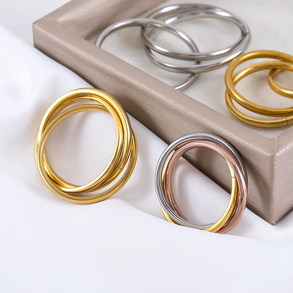 1pc 5 sizes Stainless Steel Triple Wrap Intertwined Beading Ring Settings Make Handmade Finger Ring DIY Jewelry Making Component