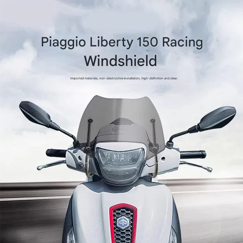 For Piaggio Liberty 150, the imported windshield is installed with a front windshield and windscreen protection.
