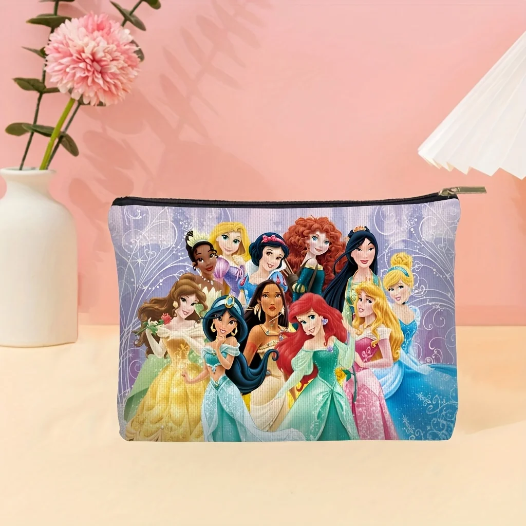 1 bolsa de maquillaje de princesa de Disney, con Cenicienta, adecuada para Ariel, Belle, Jasmine, Mulan, Pocahontas, Tiana, Rapunzel, Merida, bolsa de almacenamiento de joyas, bolsa de viaje perfecta con cremallera