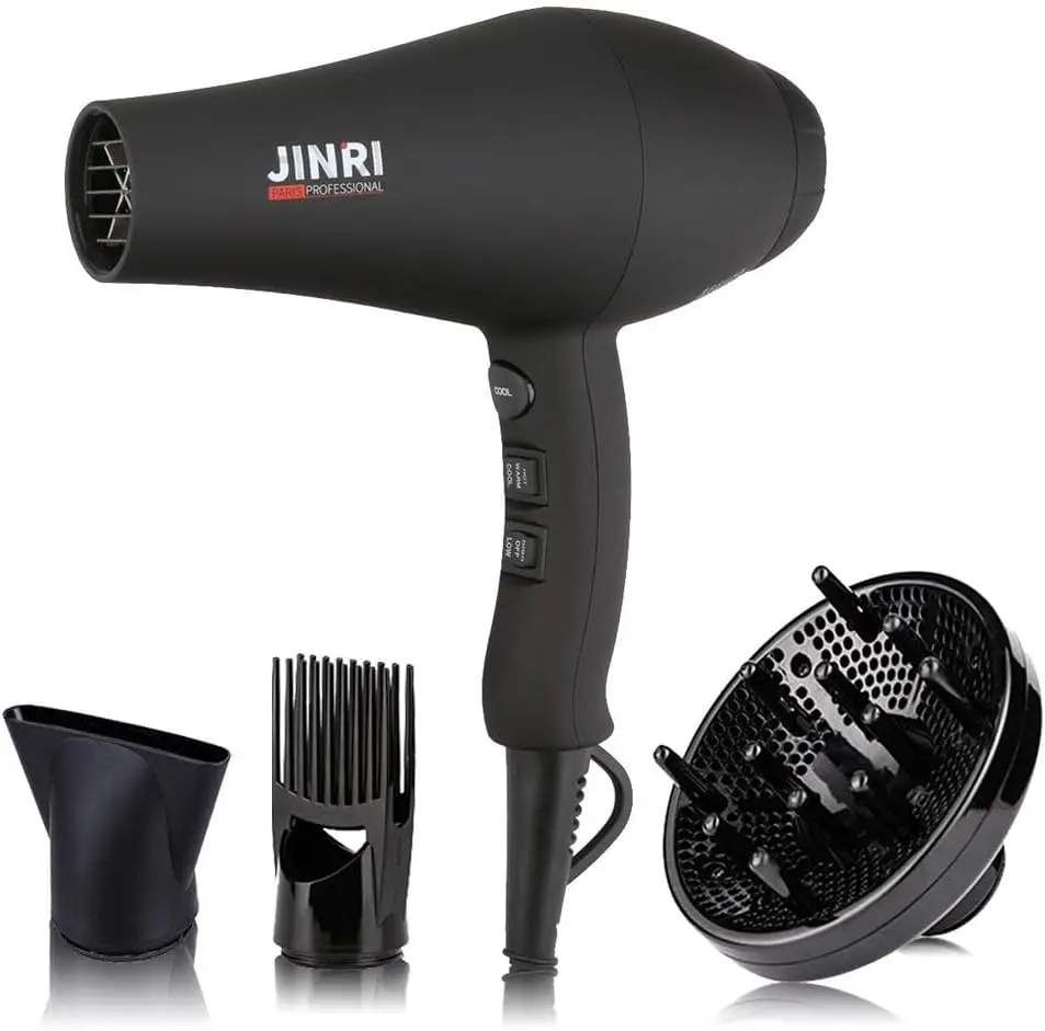 

1875W Hair Dryer with Diffuser & Concentrator, Ionic & Infrared Technology, 3 Heat 2 Speed Settings - Black