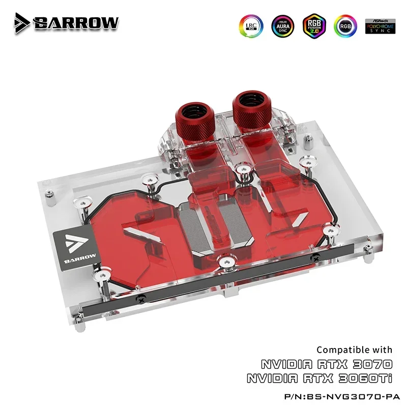 Barrow full coverage GPU Water Block for NVIDIA RTX 3070/ 3060TI , 5V ARGB 3PIN Motherboard AURA SYNC BS-NVG3070-PA