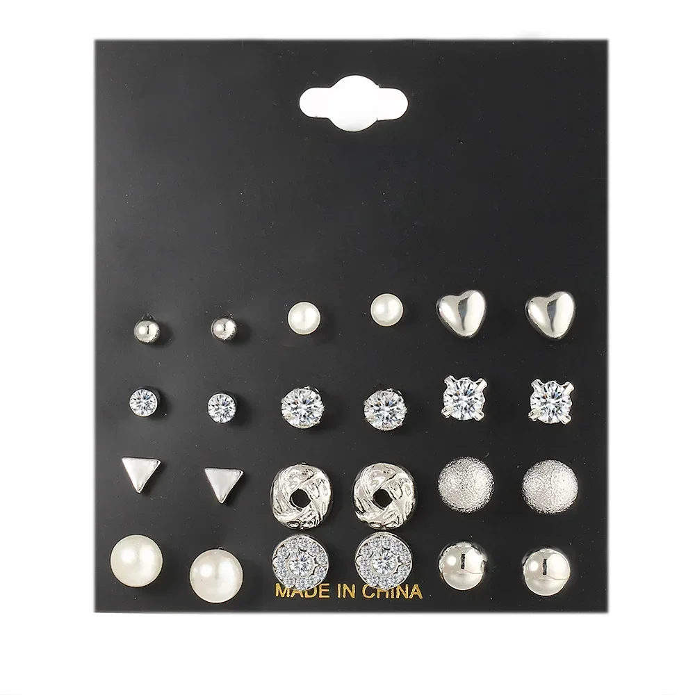 Delysia King   Earring set combination 12 pairs of zircon heart triangle  earrings