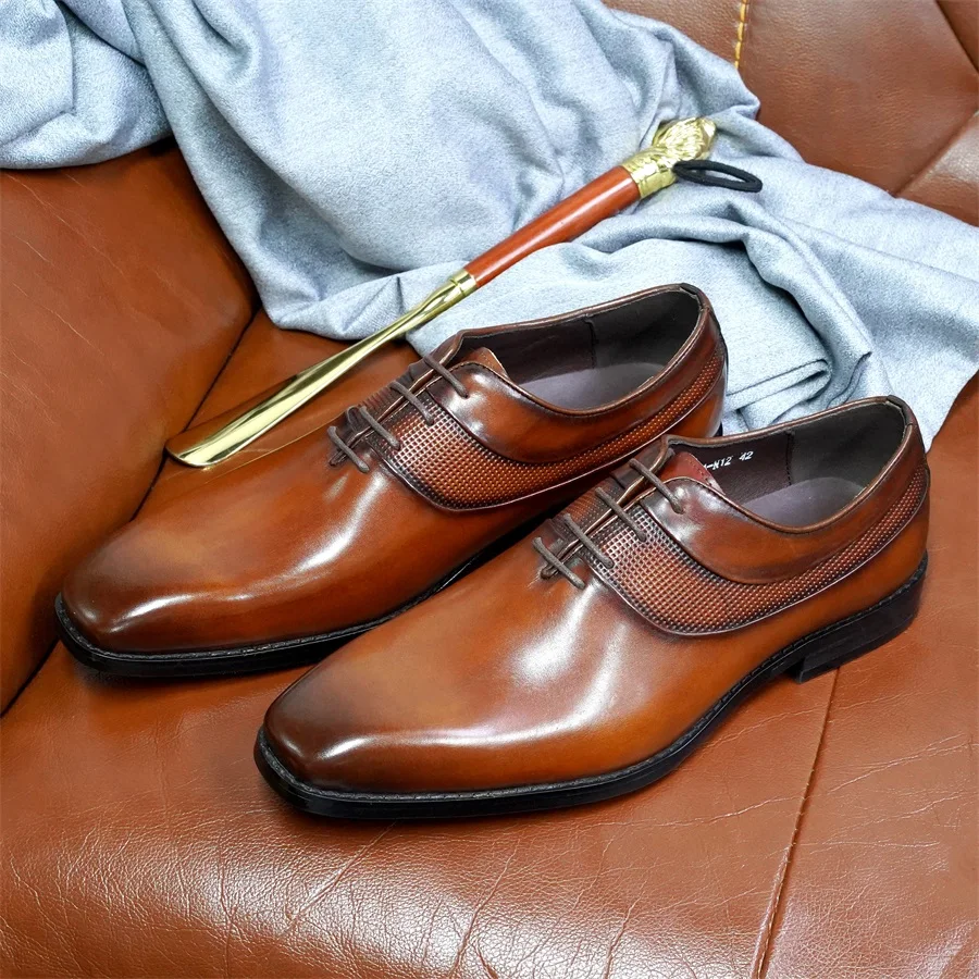 

High-end Men's Oxford Shoes Genuine Leather Handmade Lace Up Pointed Toe Dress Leather Shoes Wedding Party Men's Business Shoes