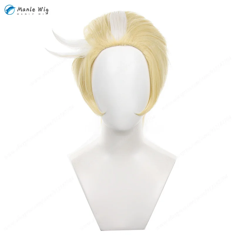 Anime Hotel Lucifer Morningstar Cosplay Wig Lucifer Adam Front Lace Wig 30cm Beige Heat Resistant Synthetic Hair + Free Wig Cap