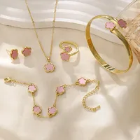 Women Simple Oil Drip Lucky Flower Necklace 5Pcs Set Five Leaf Clover Jewelry Set Hand Jewelry Earrings Accessories Dropshipping