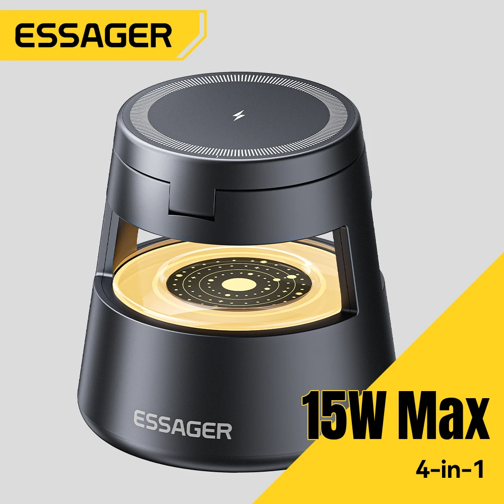 Essager 4 in 1 Magnetic Wireless Charger Stand for iPhone 16 15 14 13 12 Apple Watch 9 8 Airpods Pro 15W Fast Charging Station