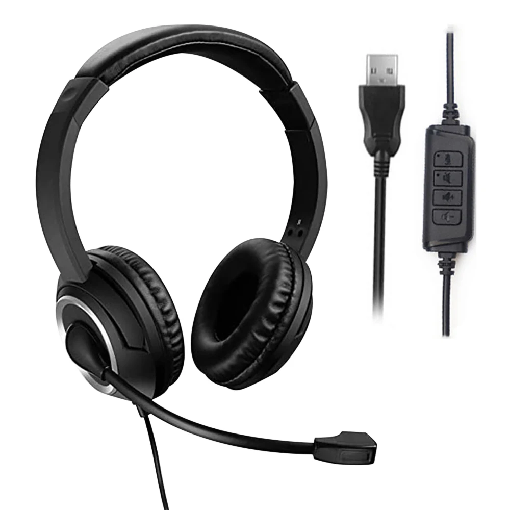 USB Wired Headsets with Microphone Noise Reduction Stereo Earphones for Office Business Headphone Games for Computer PC Laptop