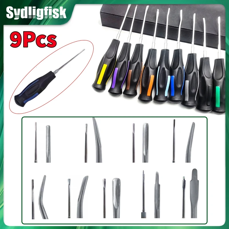 

New 9Pcs Dental Luxating Elevator Minimally Invasive Tooth Extracting Set Curved Root Elevator Extraction Dentistry Instruments