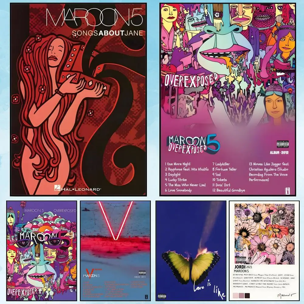

Band Singer M-M-Maroon 5 Anime Painting Calligraphy HD Waterproof Canvas poster Art: Aesthetic Wall Decor Home,Bar & More