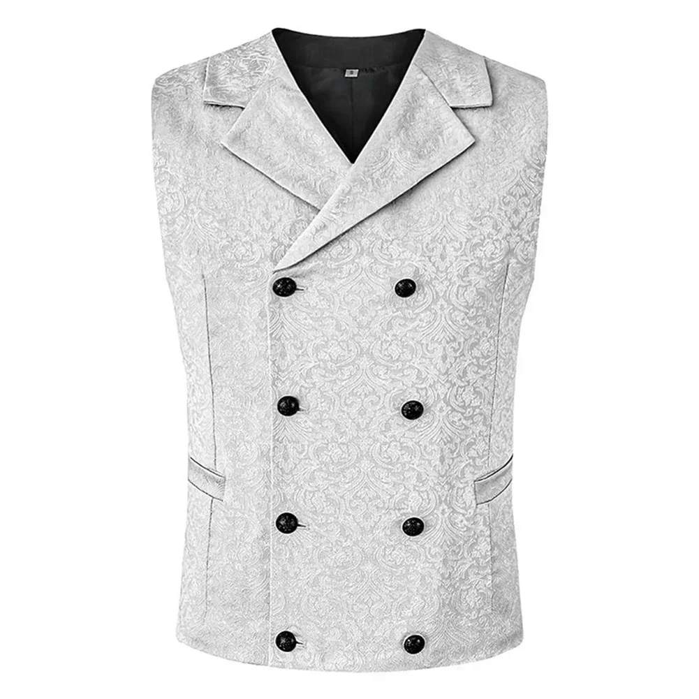 Men\'s Business Double Breasted Suit Vest 3D Floral Printed Waistcoat Slim Fit Formal Gothic Steampunk Victorian Cosplay Vests