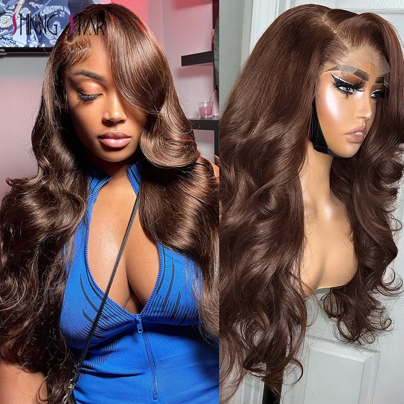 

Chocolate Brown 13x6 Body Wave Lace Frontal Wig Pre-plucked Human Hair Ginger Blonde Color Transparent Lace Front Wigs For Women