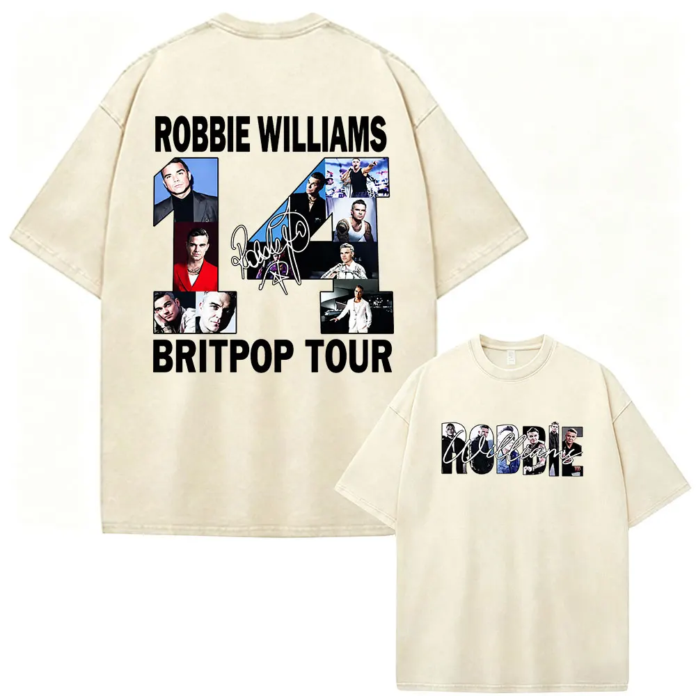 Robbie Williams Album Cover Tour Merch Vintage Washed T-Shirts Herren Damen Kleidung Mode Kurzarm Baumwolle Casual T-Shirts – Detail 2